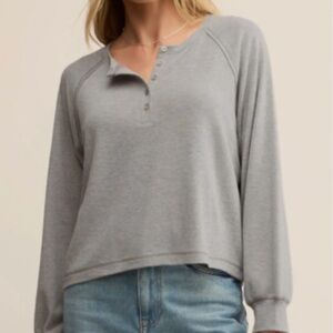 Z Supply Light Gray Button-Front Long Sleeve Henley